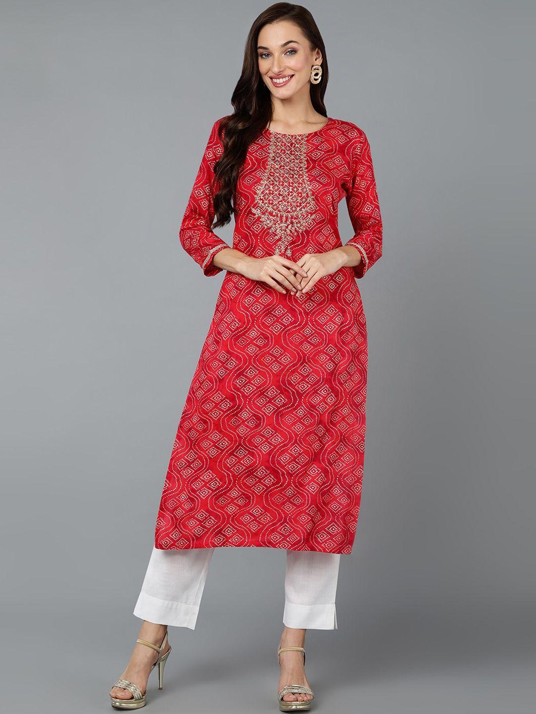 ahika bandhani printed straight kurta