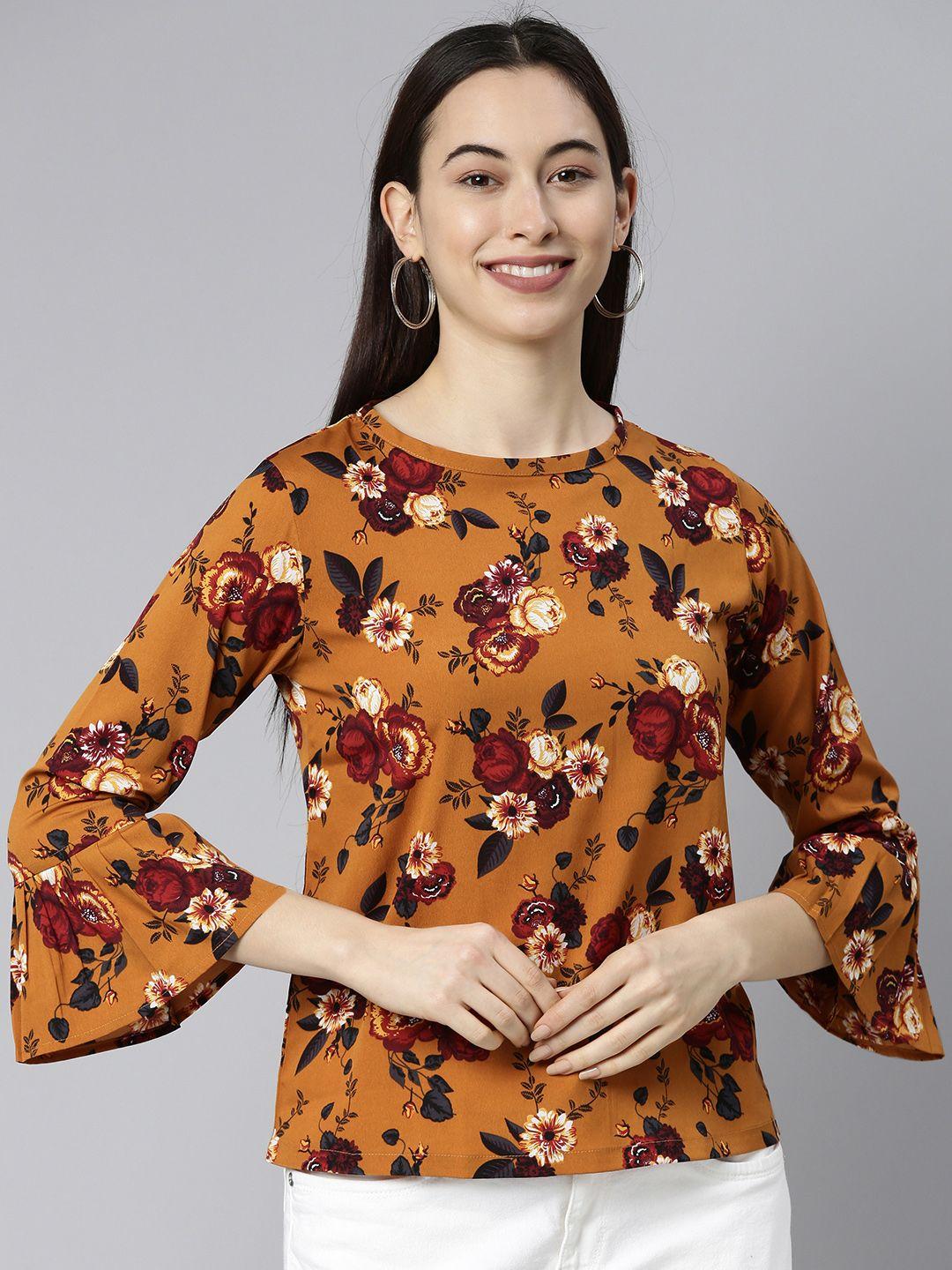 ahika brown floral georgette regular top