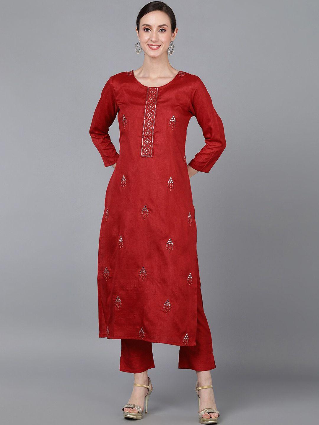 ahika embellished mirror work silk kurta