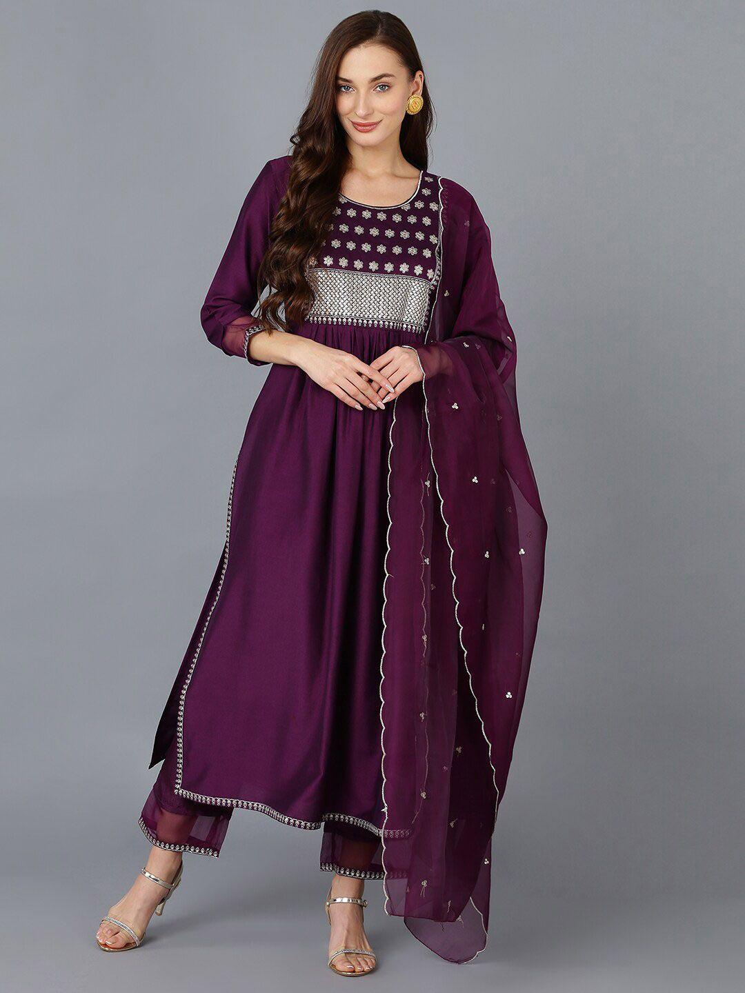 ahika embroidered pleated sequinned kurta with trousers & with dupatta