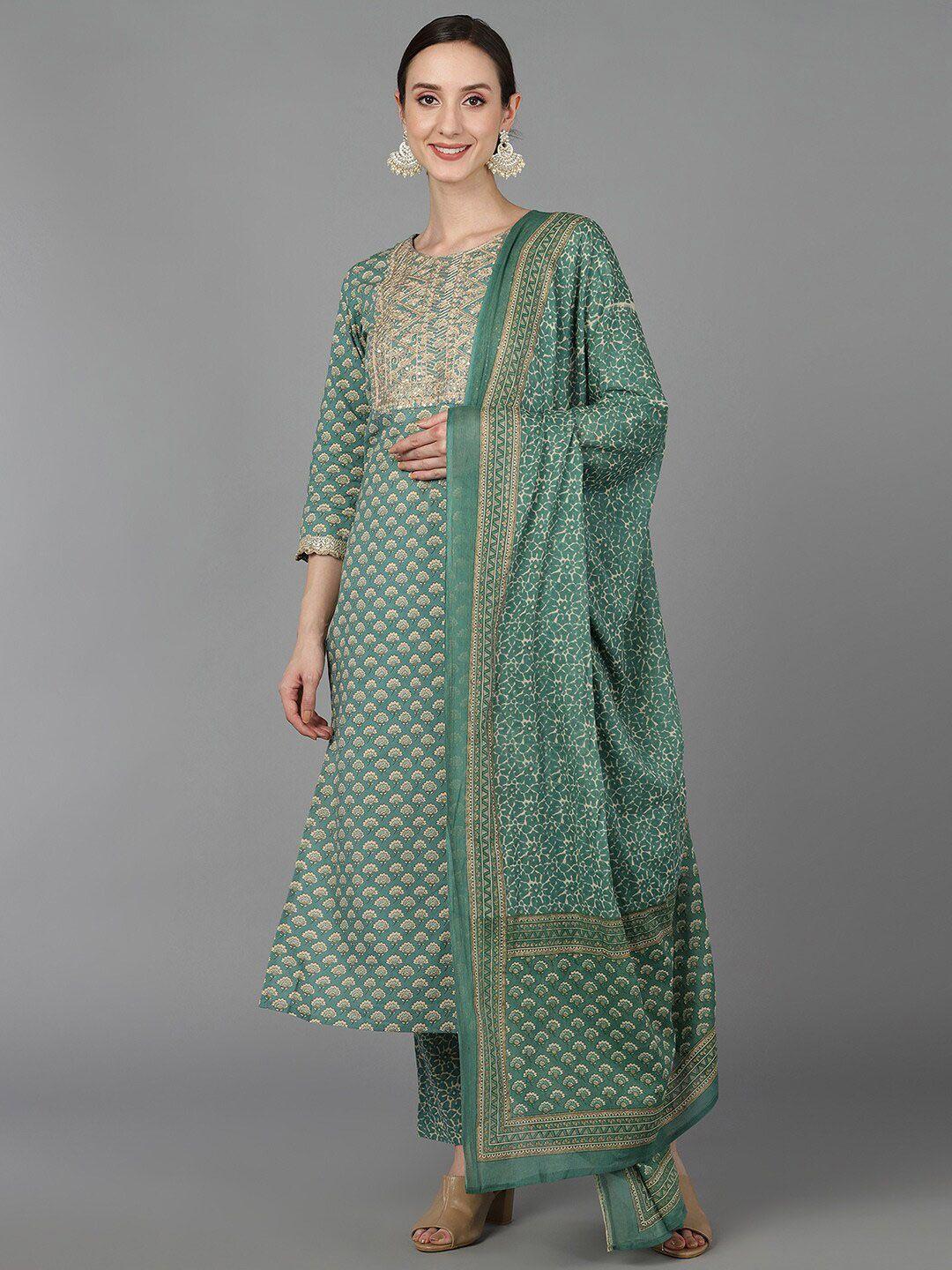 ahika embroidered pure cotton straight kurta with trousers & with dupatta