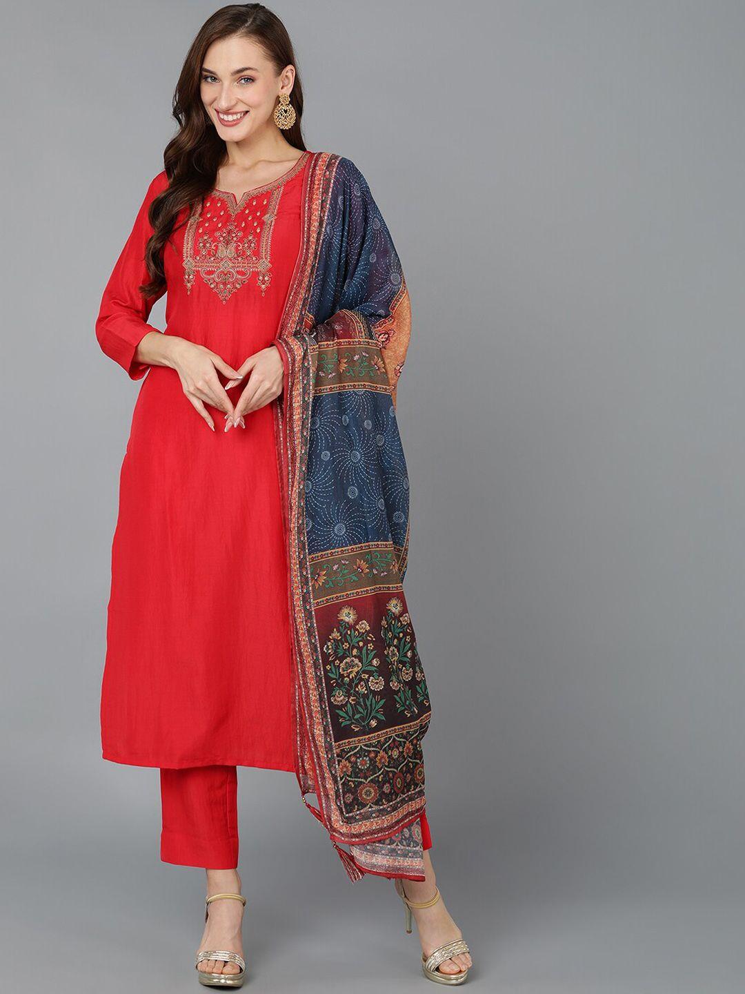 ahika embroidered regular kurta with trousers & dupatta