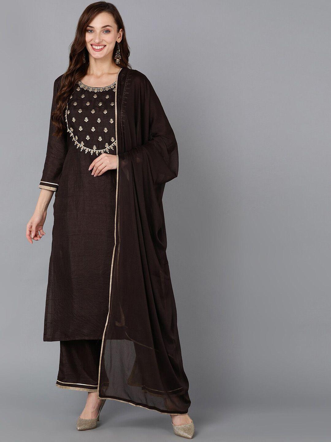 ahika embroidered regular kurta with trousers & with dupatta