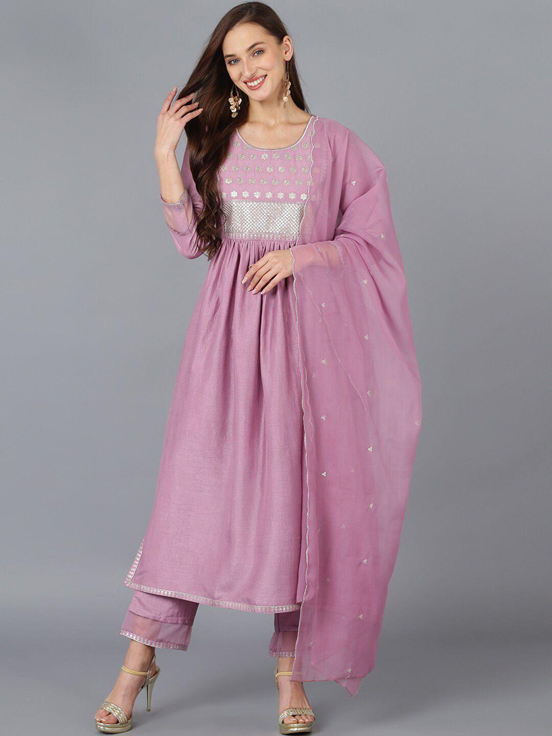 ahika embroidered sequinned kurta with trousers & dupatta