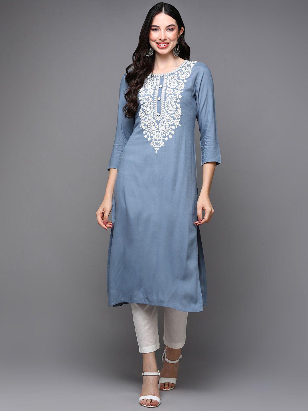 ahika ethnic motif embroidered thread work kurta