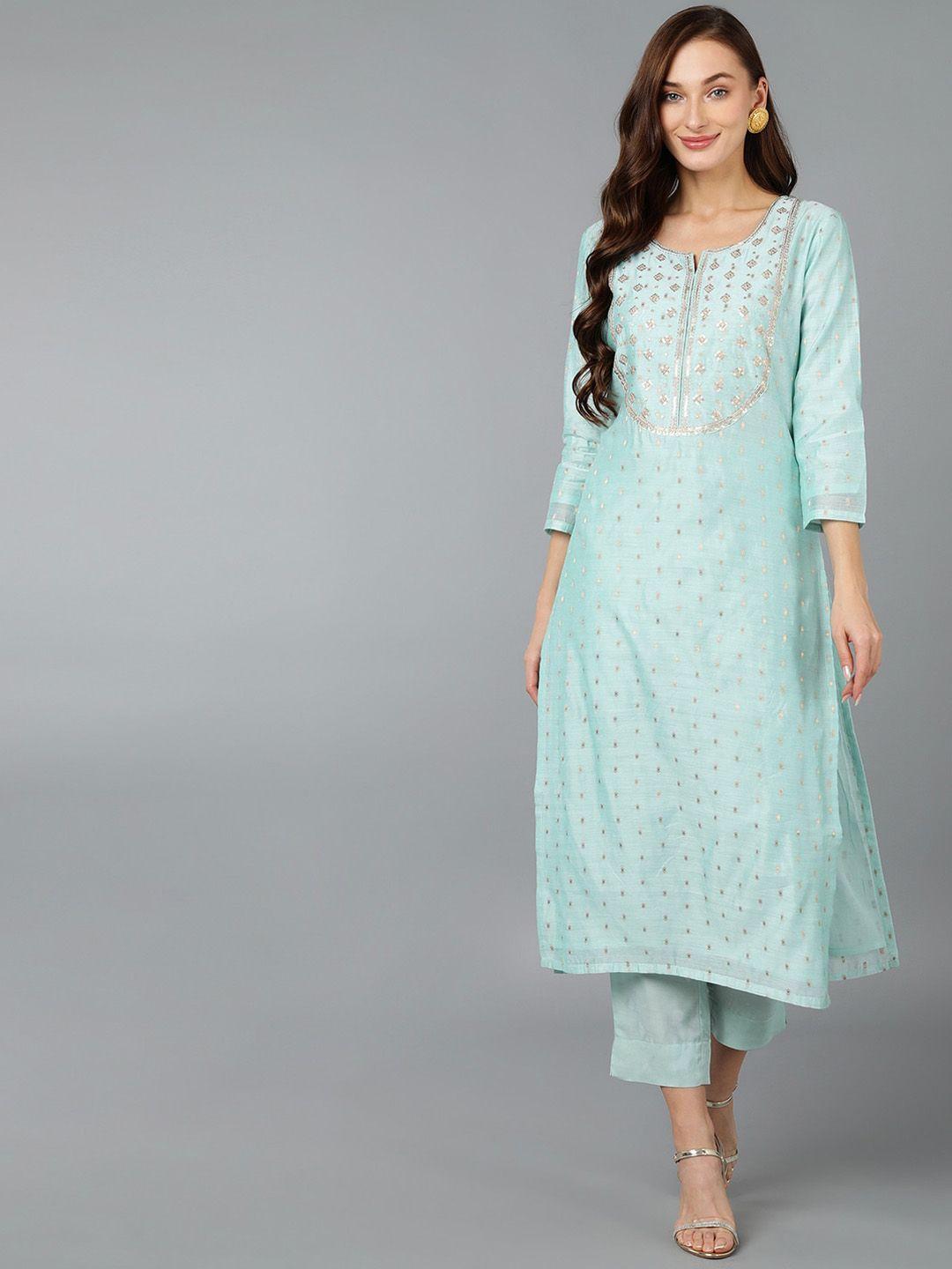 ahika ethnic motifs embellished notch neck kurta