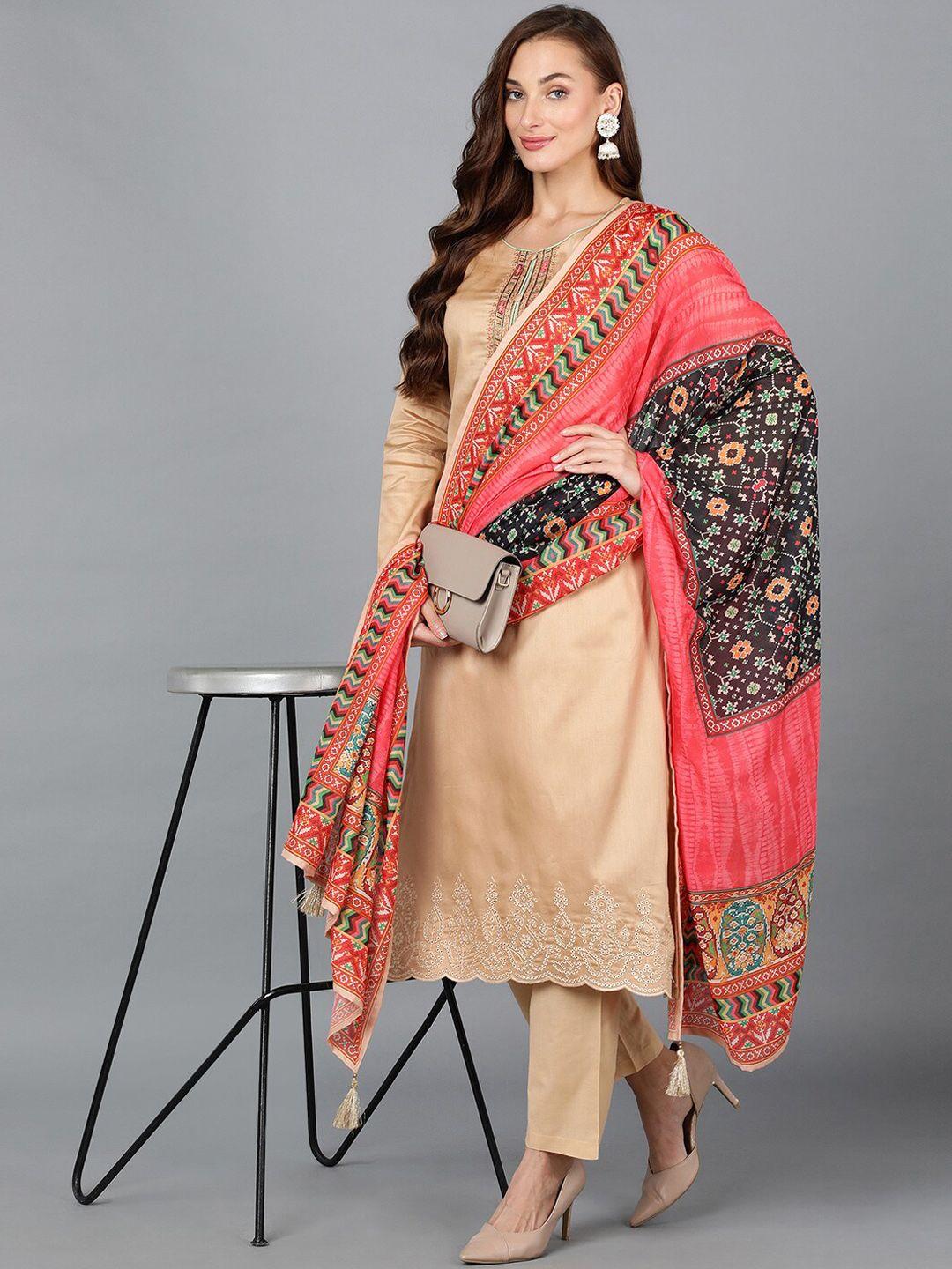 ahika ethnic motifs embroidered kurta with trousers & dupatta