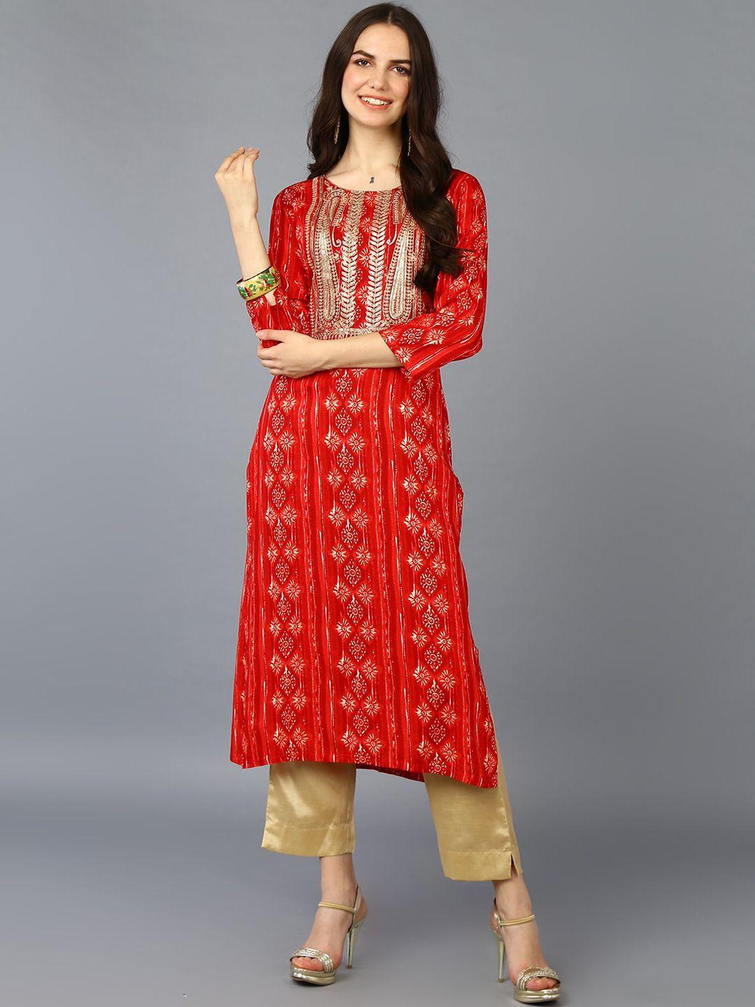 ahika ethnic motifs embroidered sequinned straight kurta