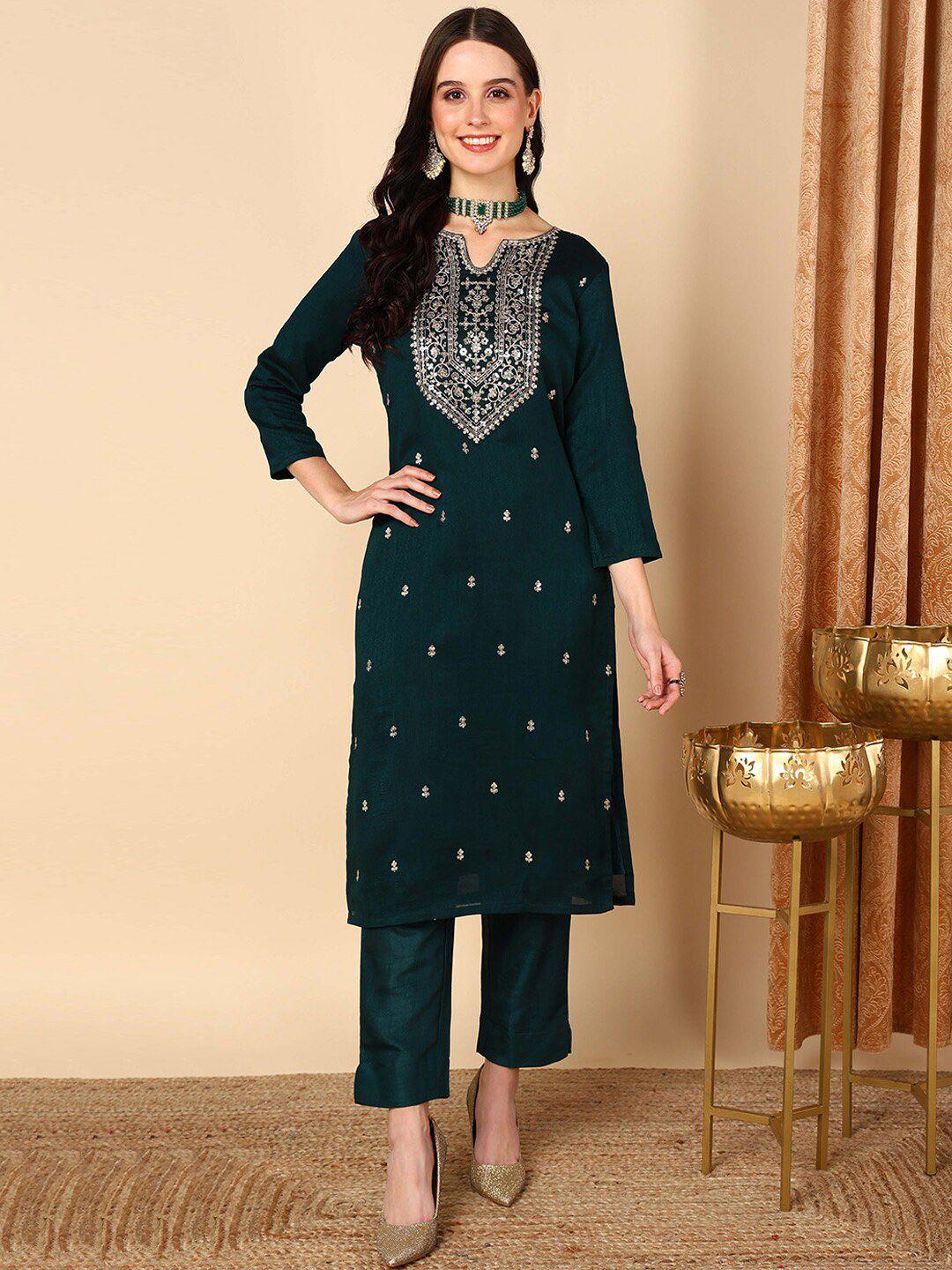 ahika ethnic motifs embroidered sequinned straight kurta