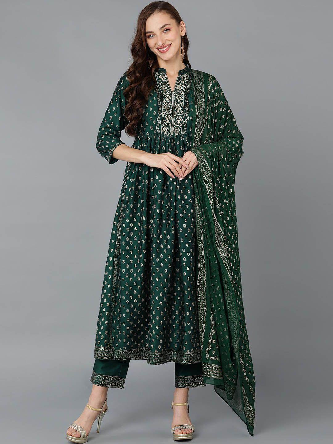 ahika ethnic motifs printed empire kurta with trousers & dupatta