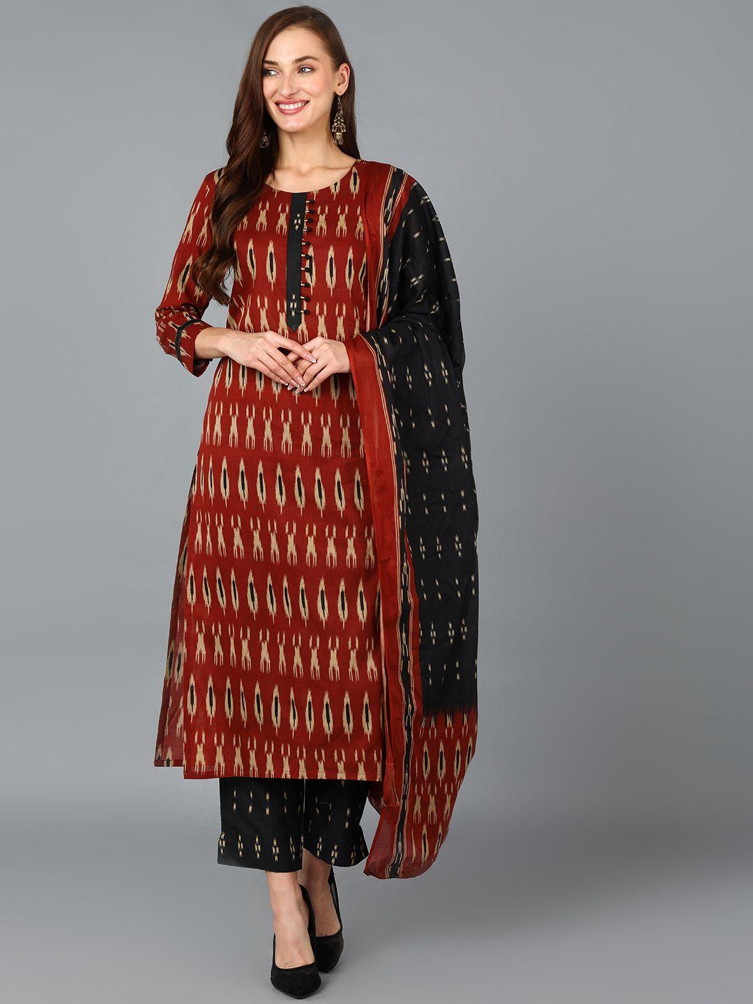 ahika ethnic motifs printed regular cotton blend kurta with trousers & with dupatta