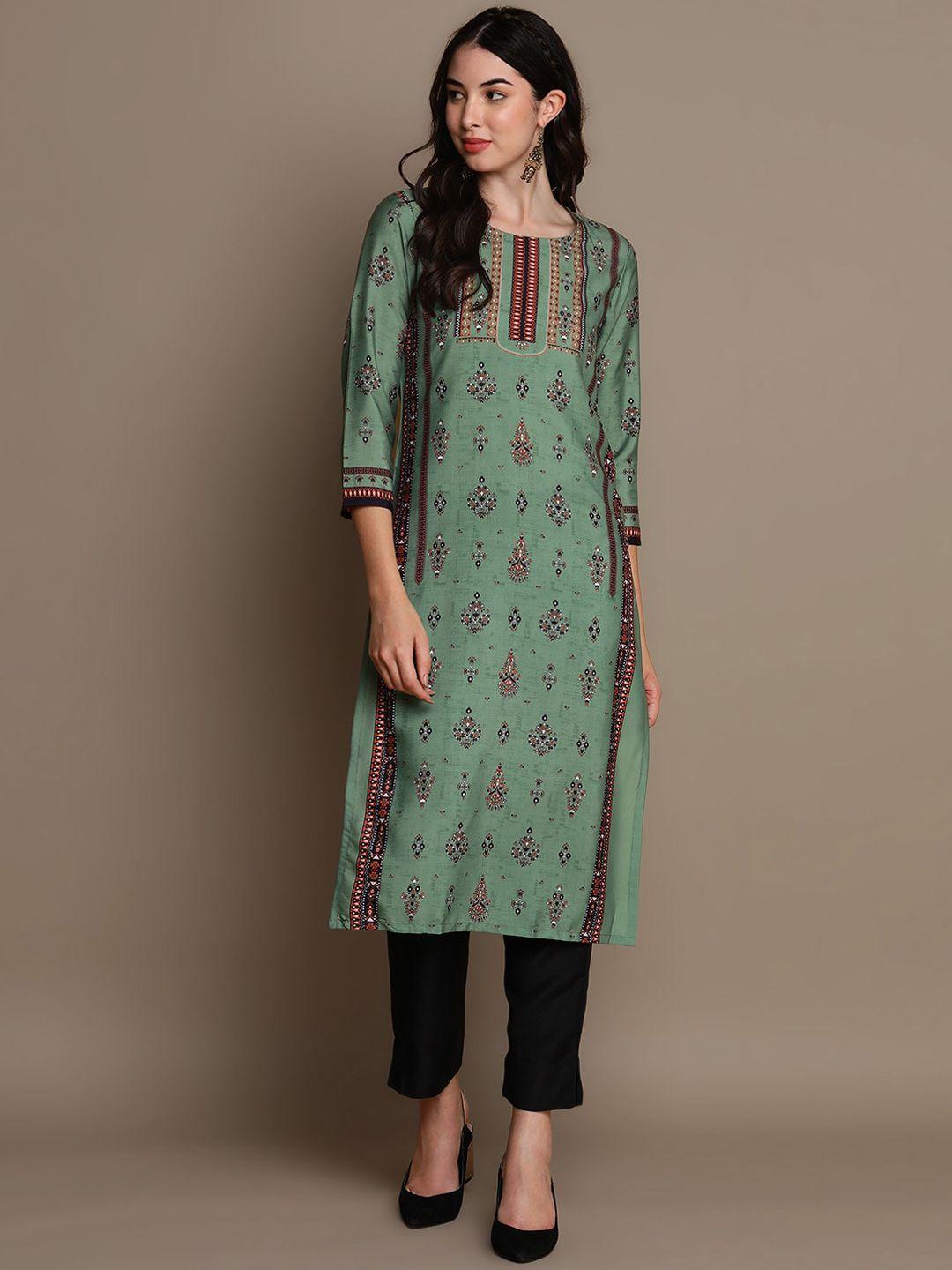 ahika ethnic motifs printed round neck kurta