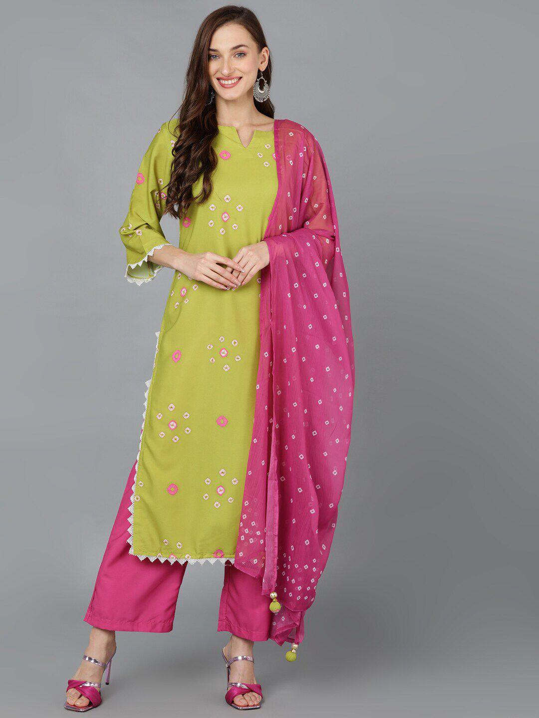 ahika ethnic motifs printed straight kurta with palazzos & dupatta