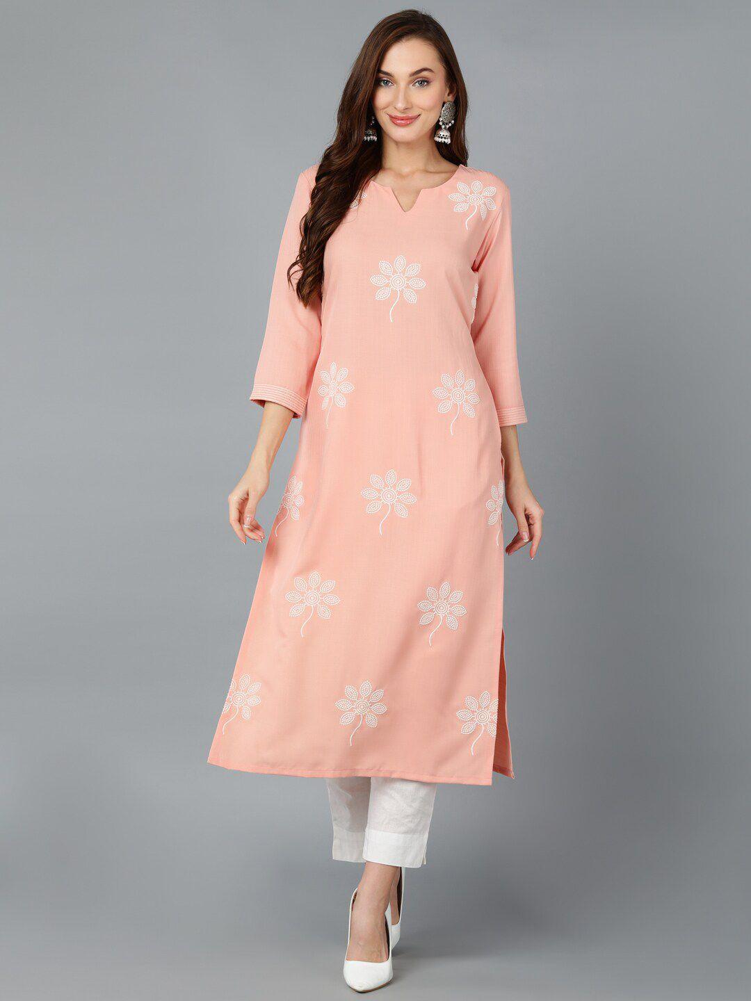 ahika floral embroidered round neck kurta