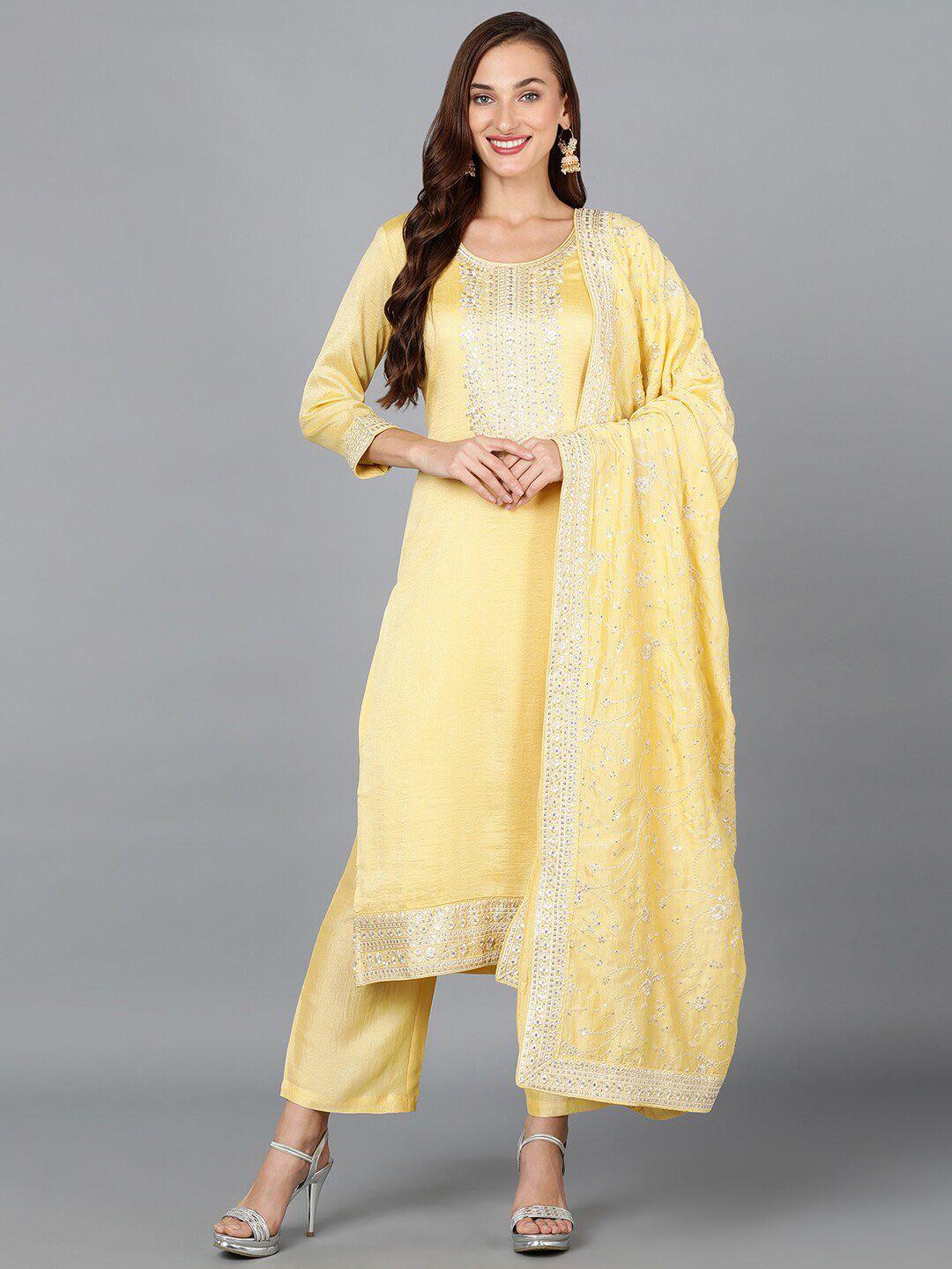 ahika floral embroidered sequined kurta with palazzos & dupatta