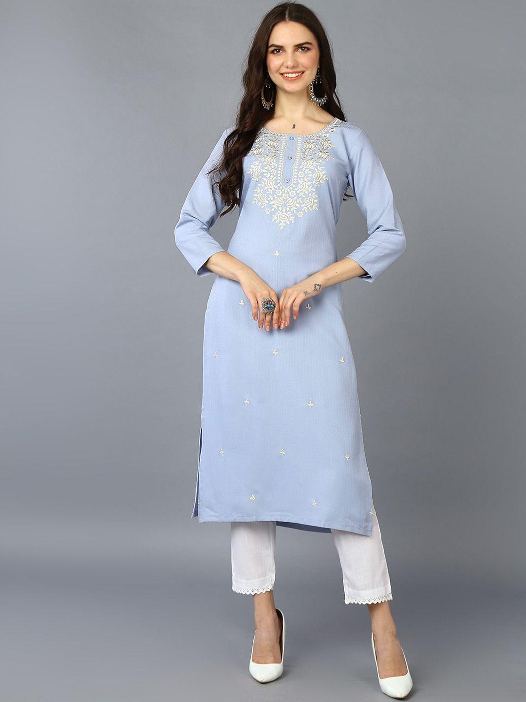 ahika floral embroidered thread work straight kurta