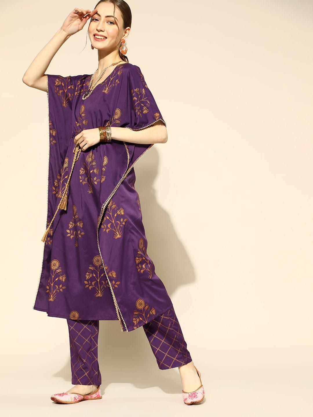 ahika floral polyester kurta set