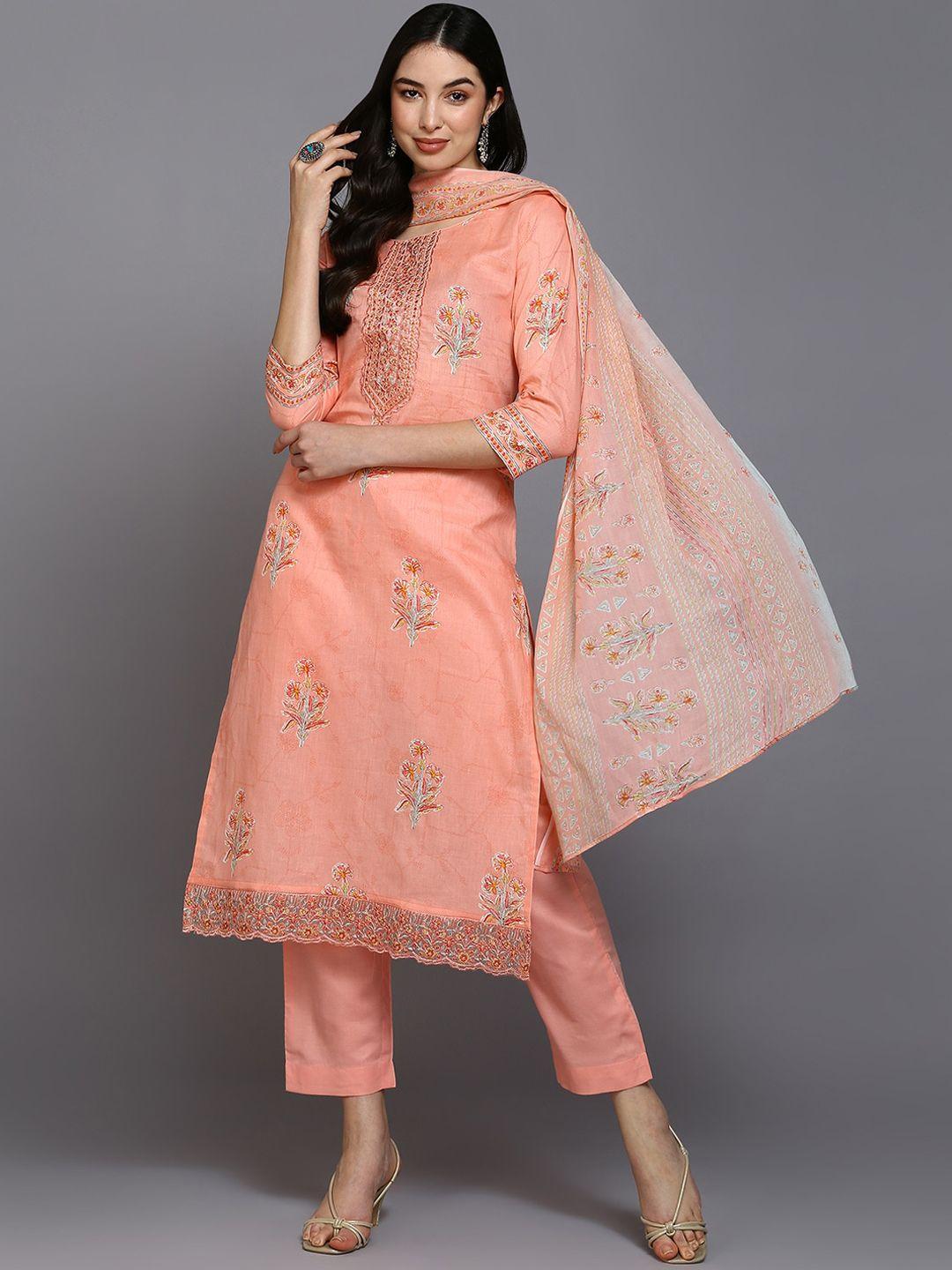 ahika floral printed & embroidered straight kurta with trousers & dupatta