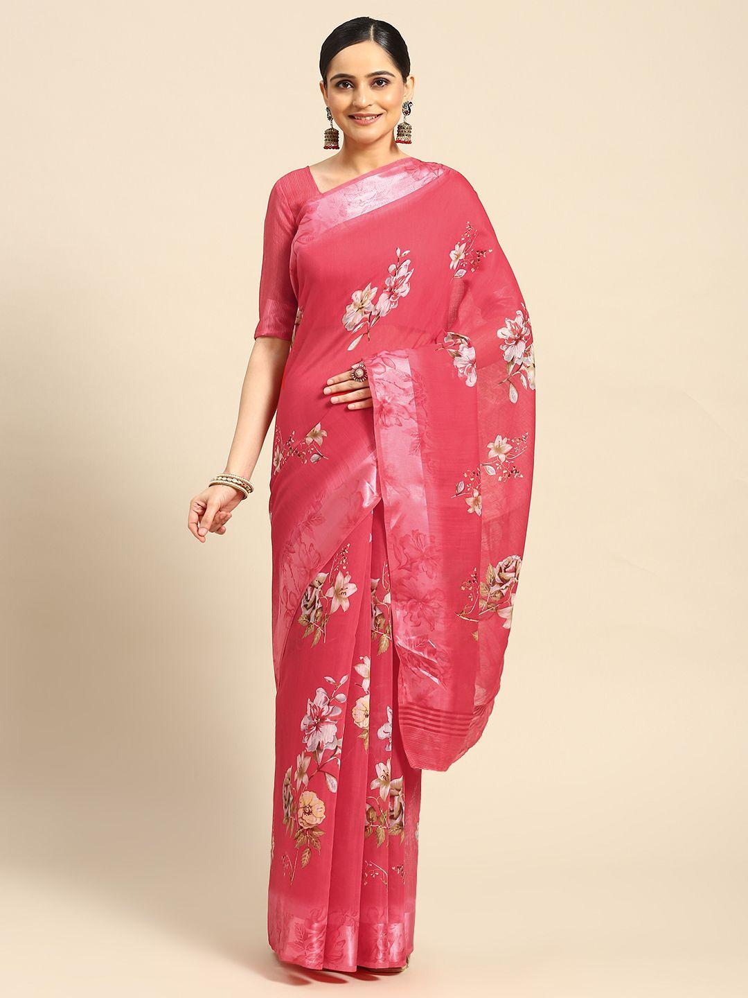 ahika floral printed art silk saree