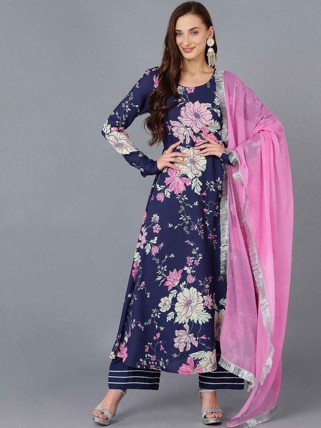 ahika floral printed empire kurta with trousers & dupatta