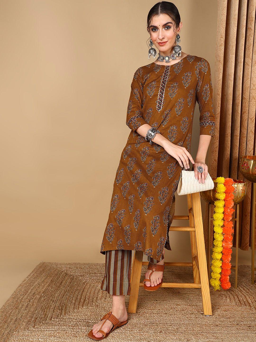 ahika floral printed gotta patti straight kurta with trousers