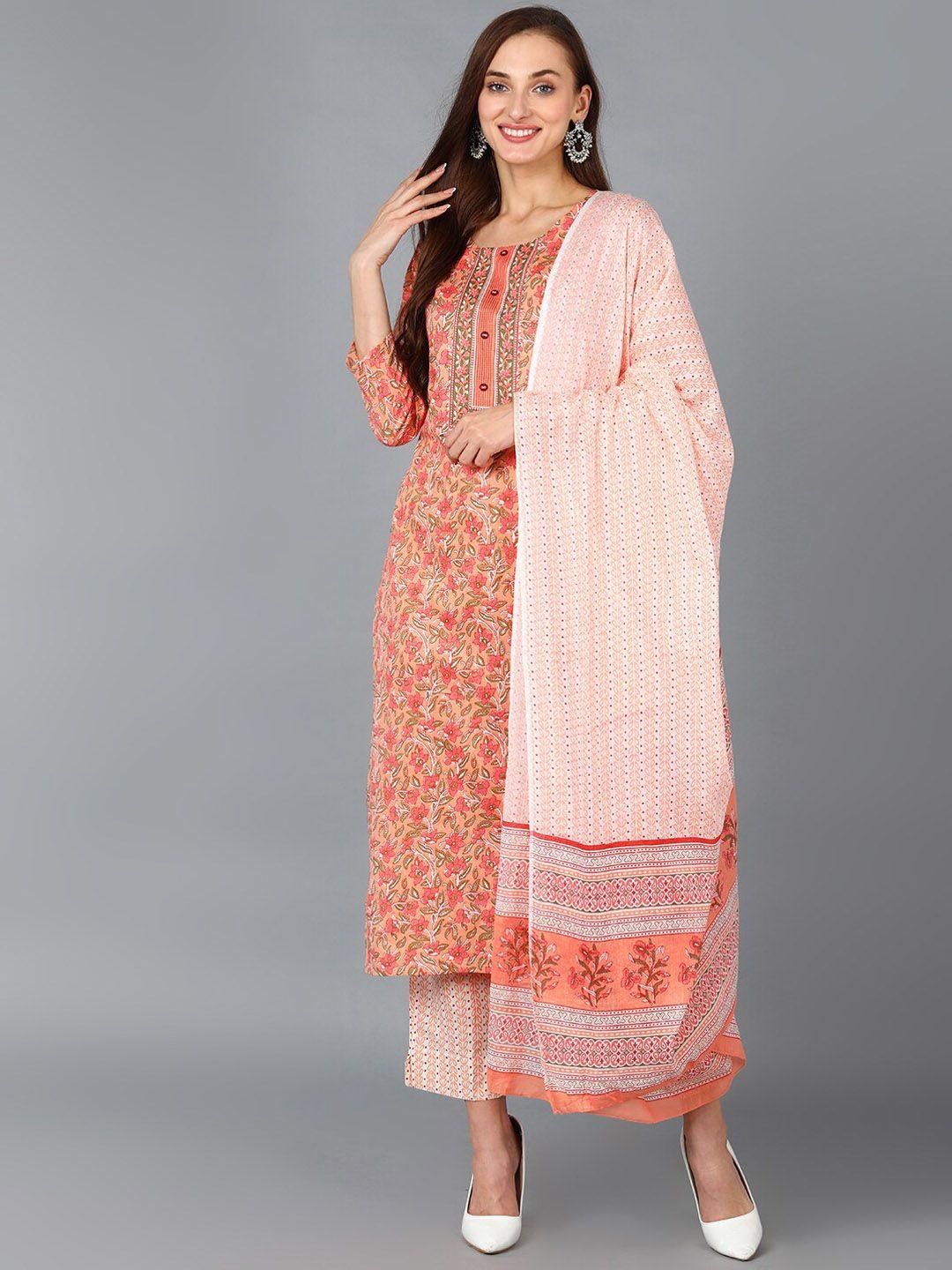 ahika floral printed kurta with trousers & dupatta