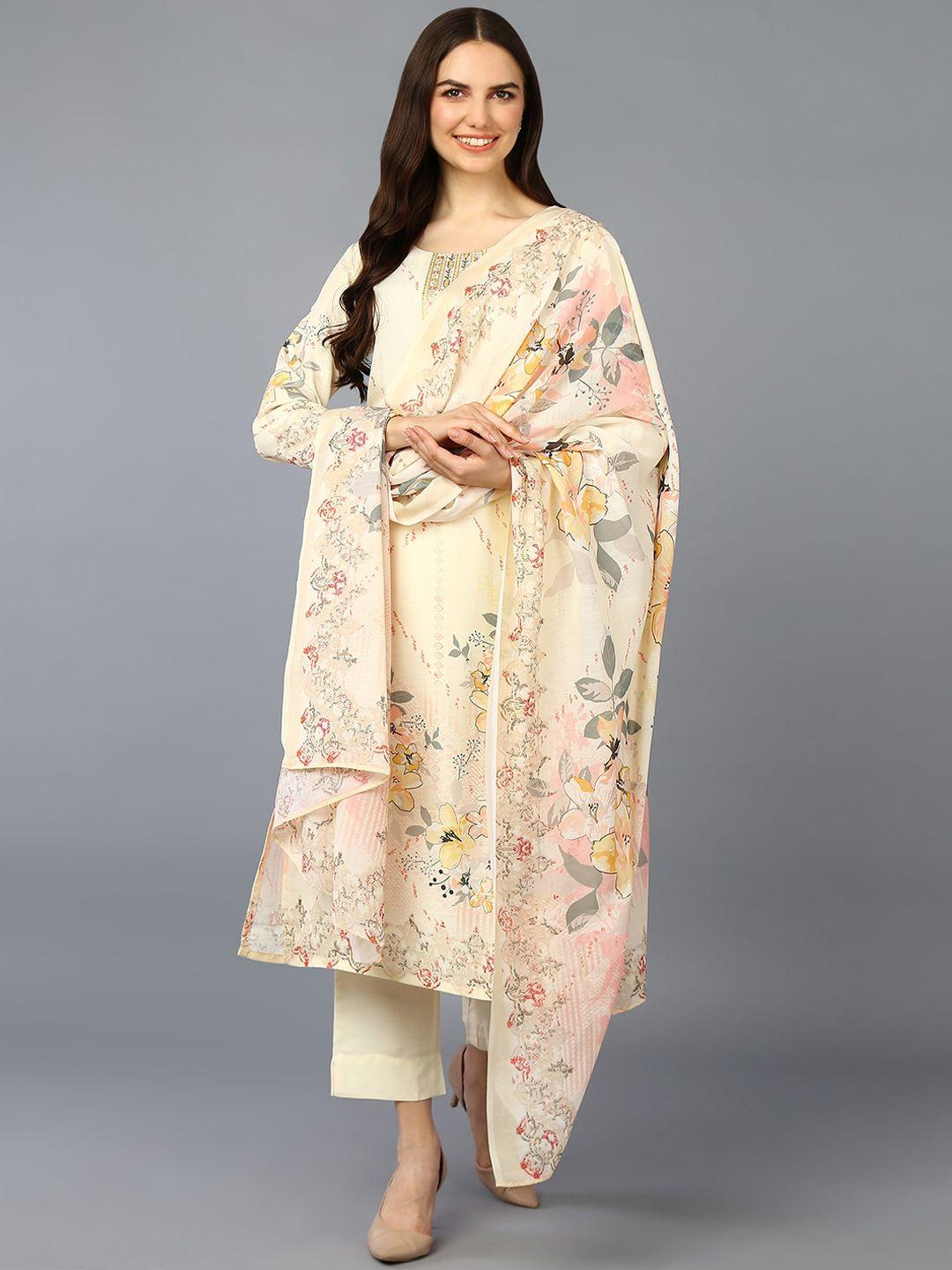 ahika floral printed kurta with trousers & dupatta