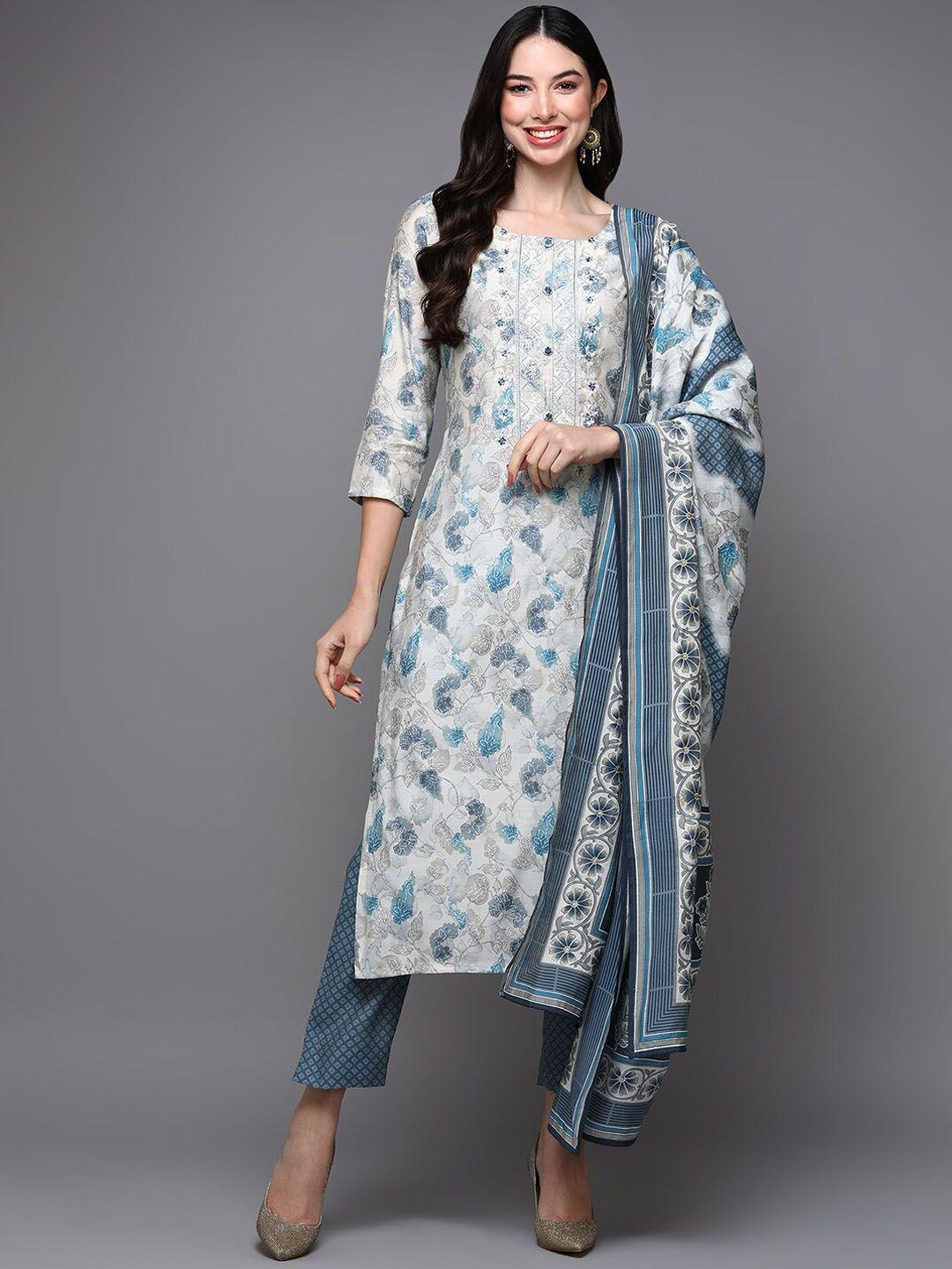 ahika floral printed kurta with trousers & dupatta