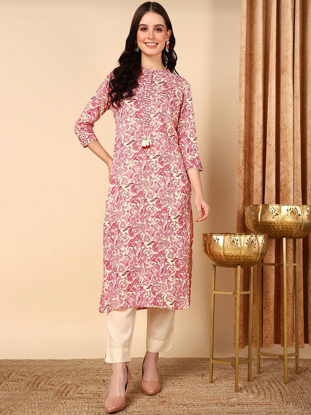 ahika floral printed mandarin collar kurta