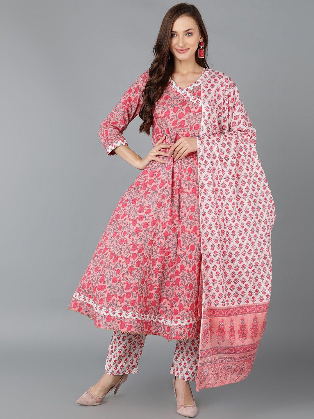 ahika floral printed pure cotton anarkali kurta with trousers & with dupatta