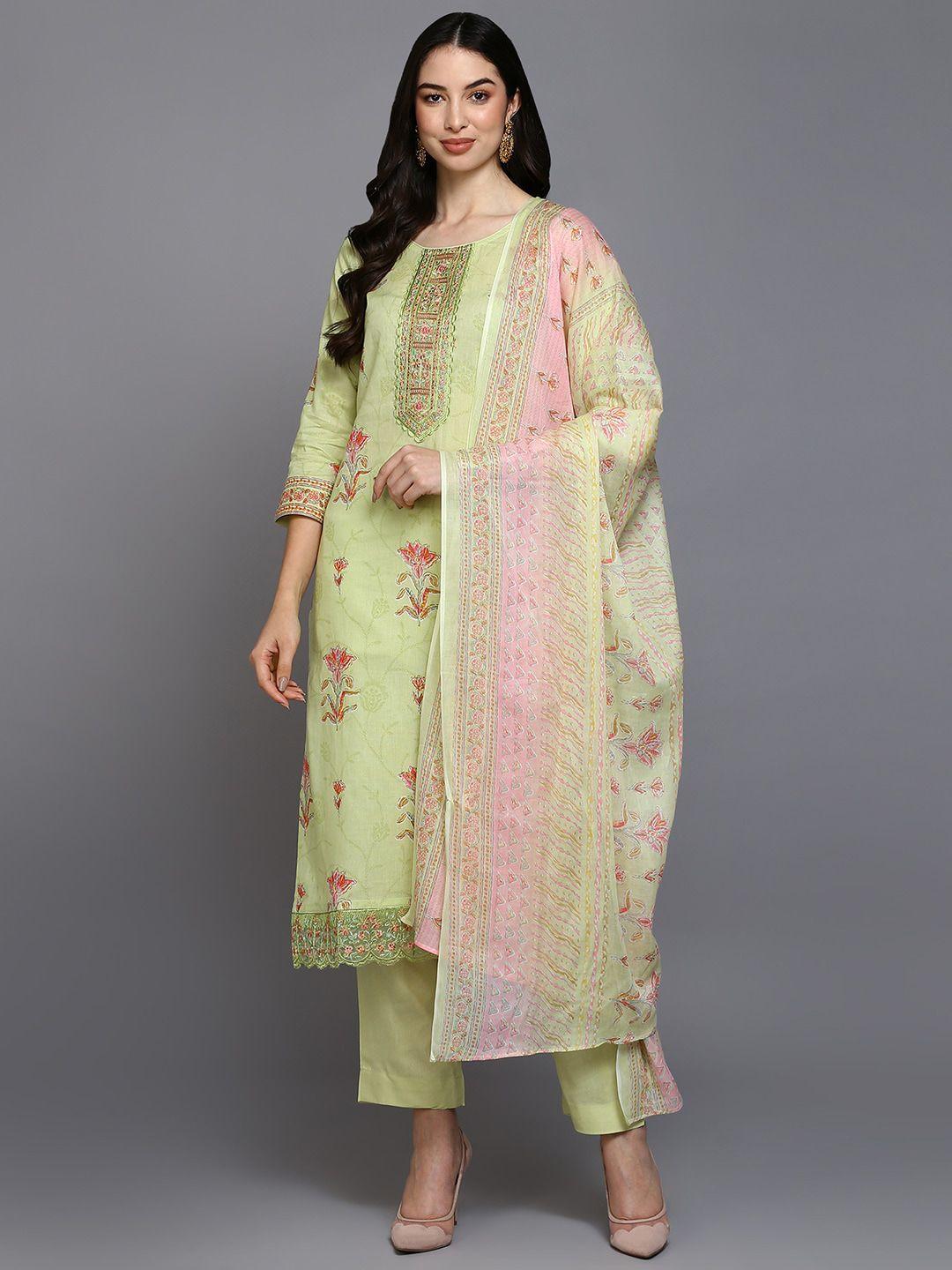 ahika floral printed regular kurta with trousers & with dupatta