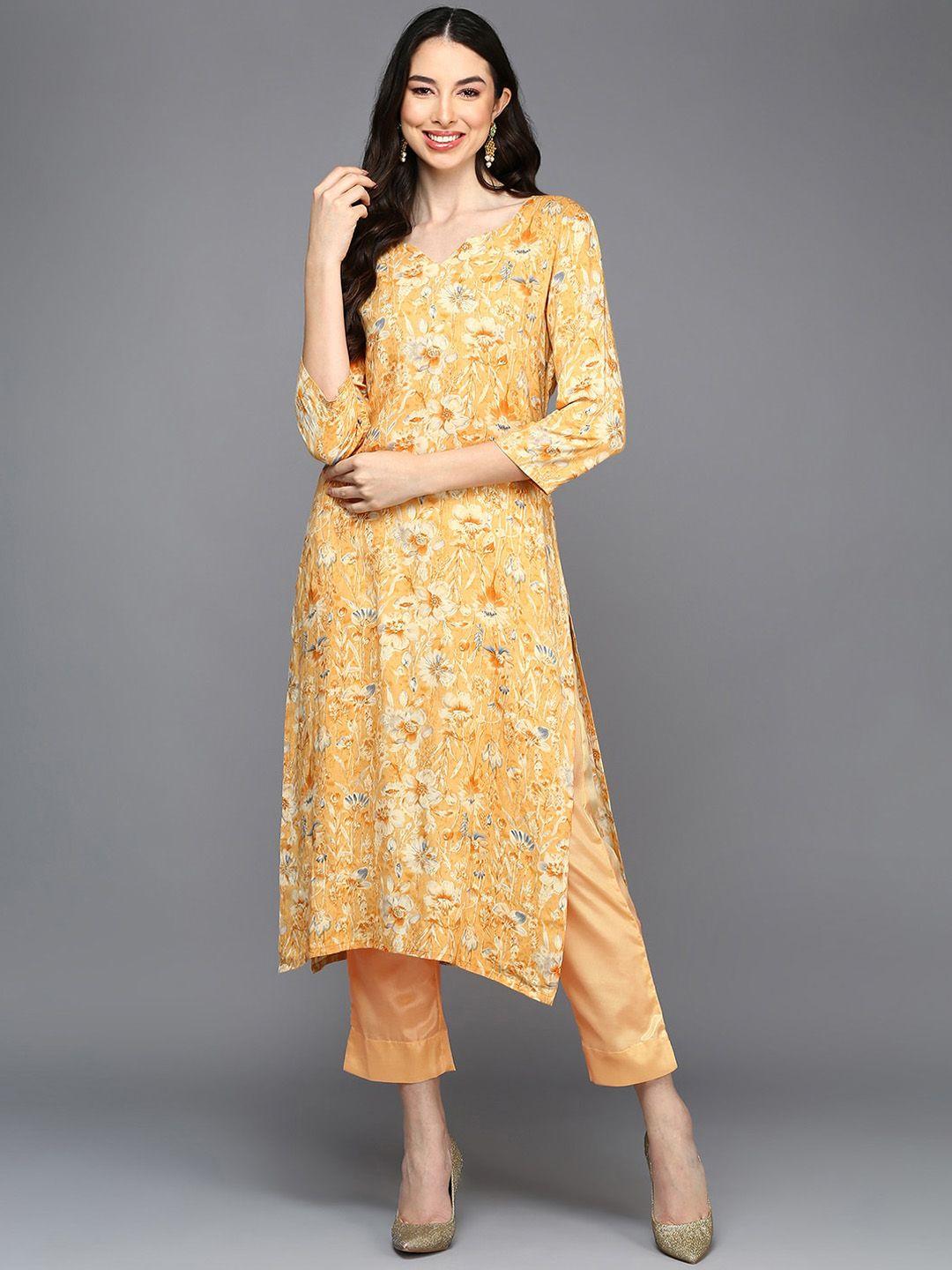 ahika floral printed round neck straight kurta