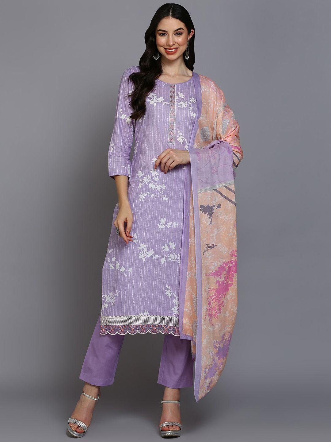 ahika floral printed straight kurta with trousers & with dupatta