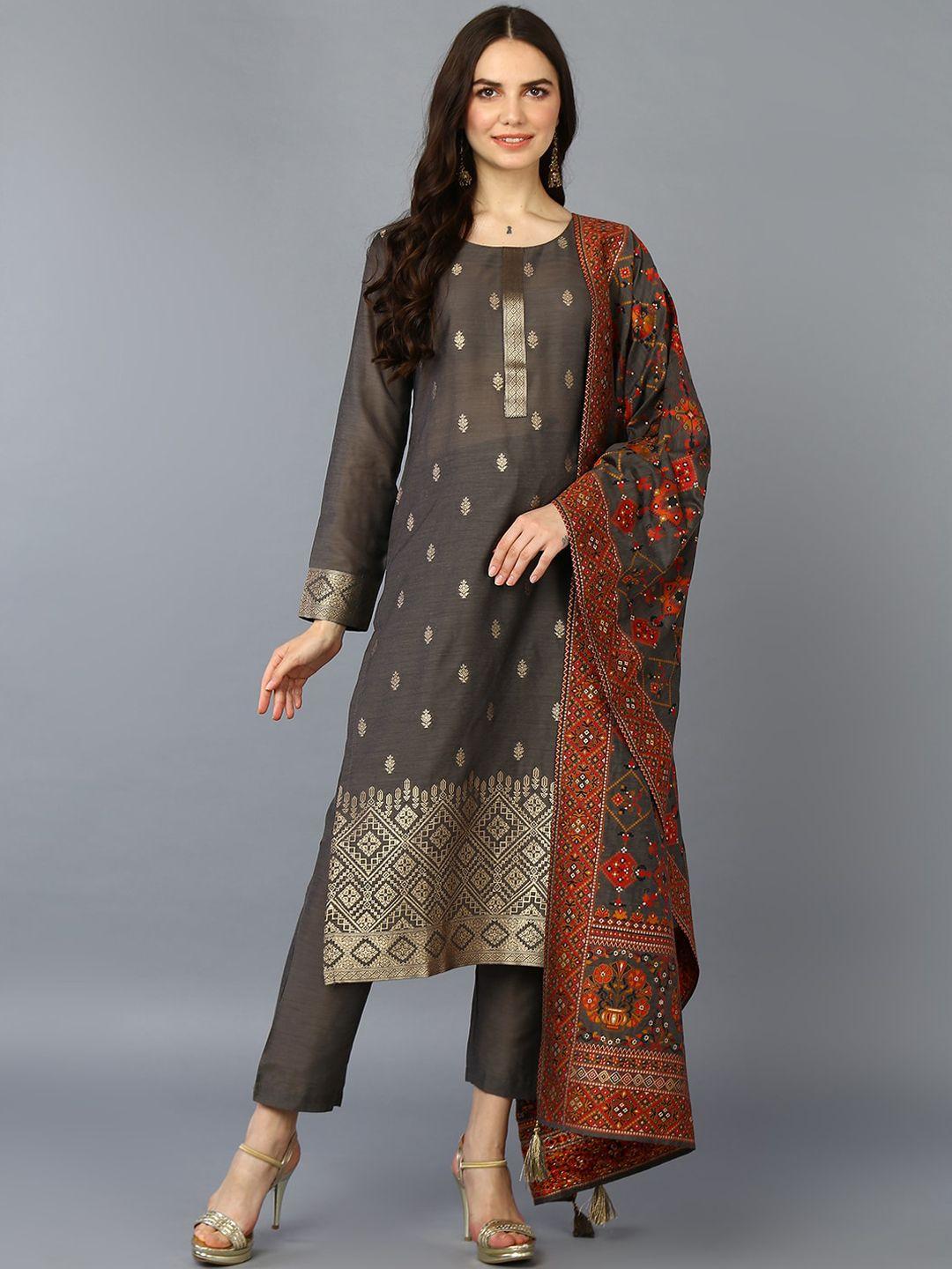 ahika floral woven design regular kurta & trousers with dupatta
