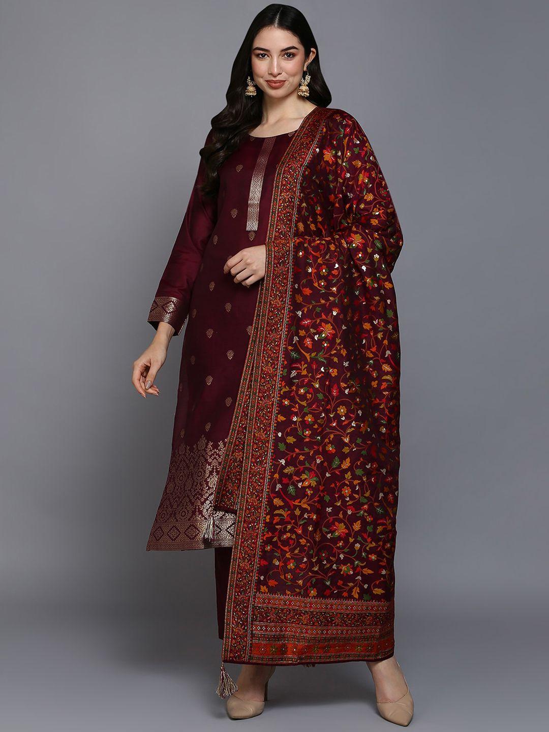 ahika floral woven design regular kurta & trousers with dupatta