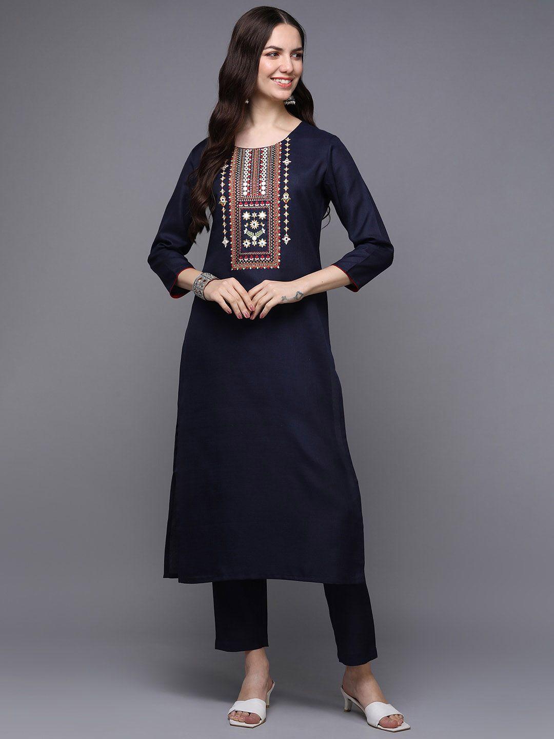 ahika geometric yoke design mirror work kurta