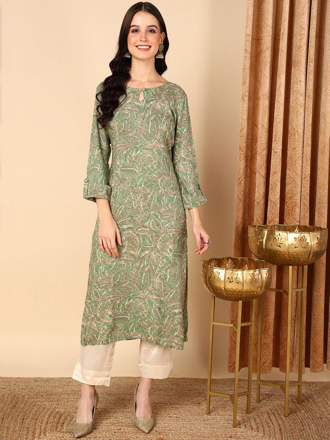 ahika green floral printed keyhole neck straight kurta