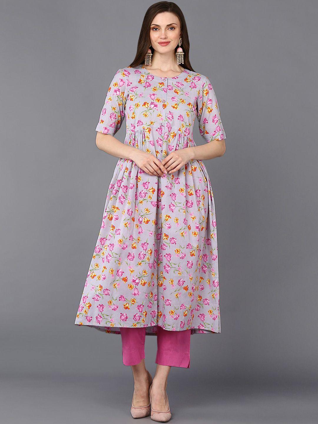 ahika grey floral printed kurta