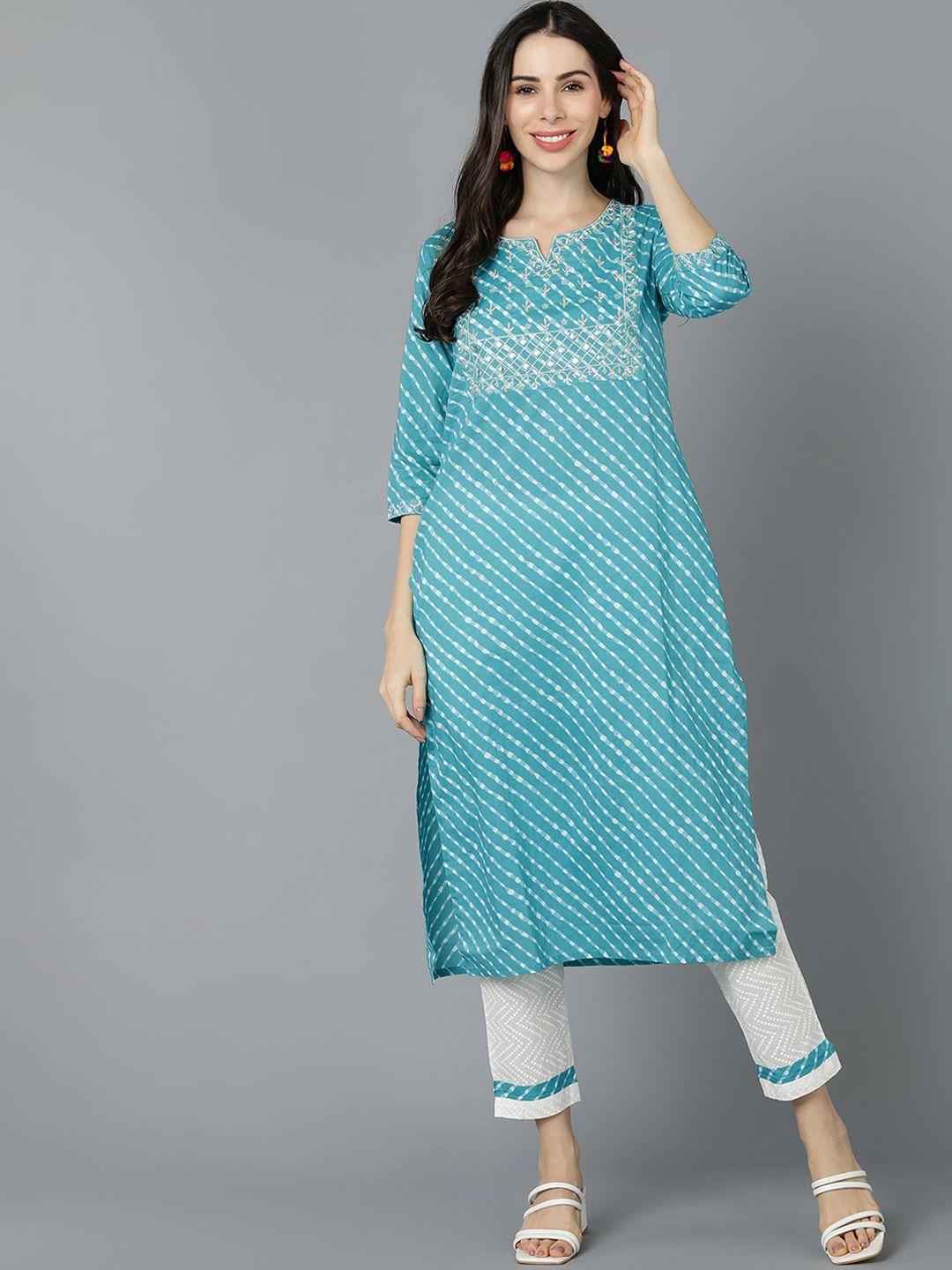 ahika leheriya printed yoke design thread work kurta