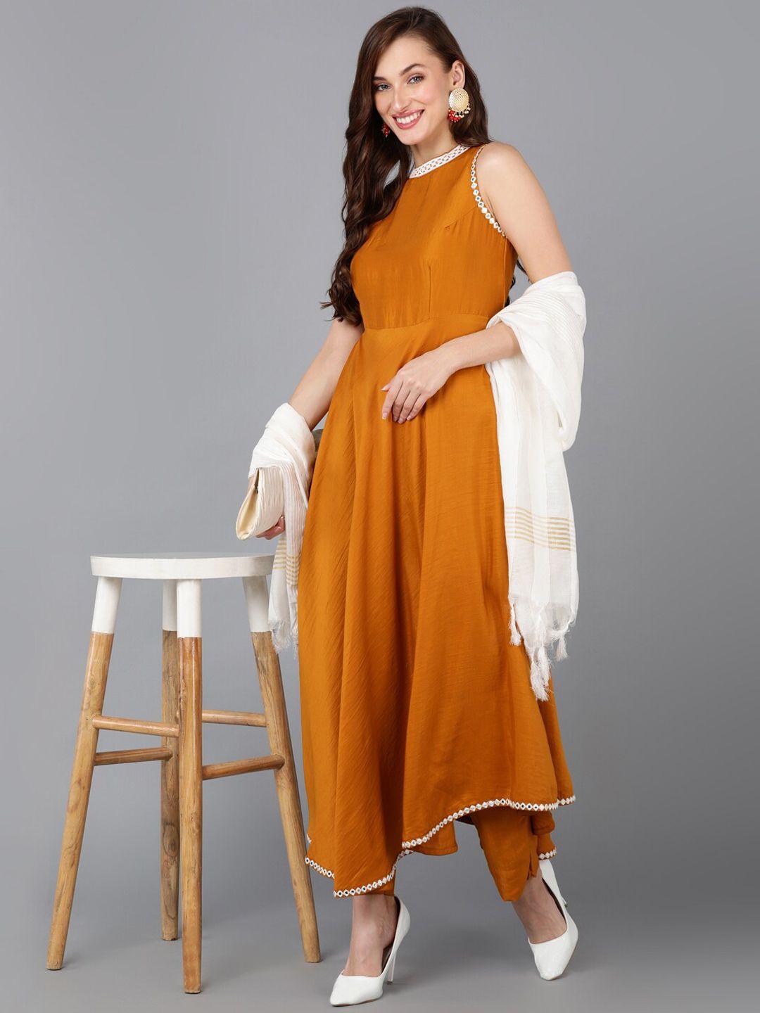 ahika mirror work kurta with trousers & dupatta