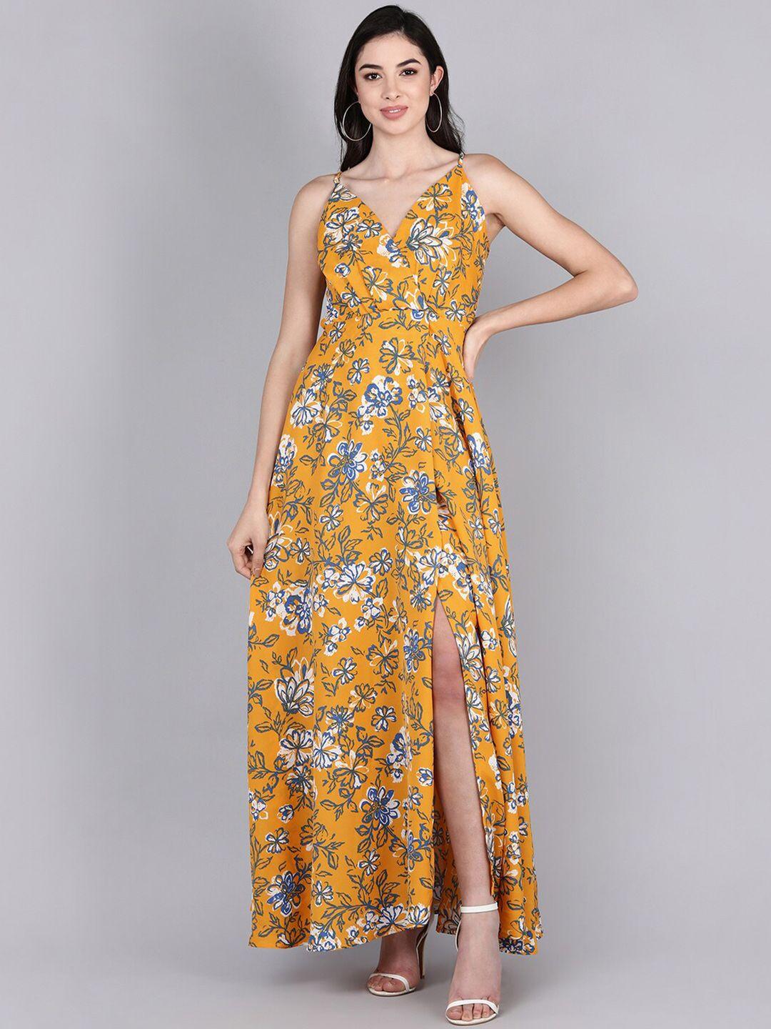 ahika mustard yellow & blue floral maxi dress