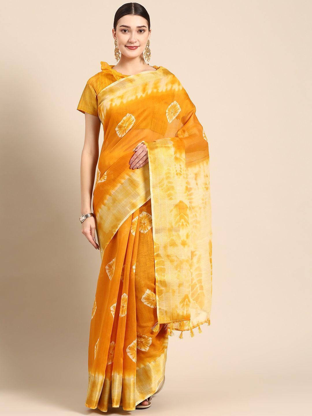 ahika mustard yellow batik dyed saree