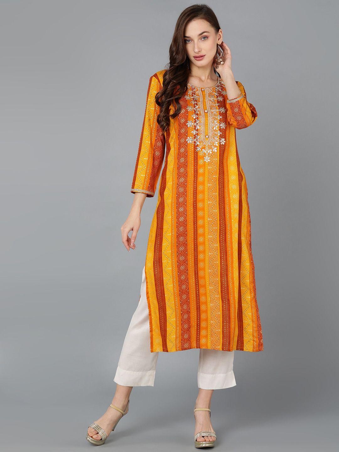 ahika orange ethnic motifs embroidered gotta patti kurta