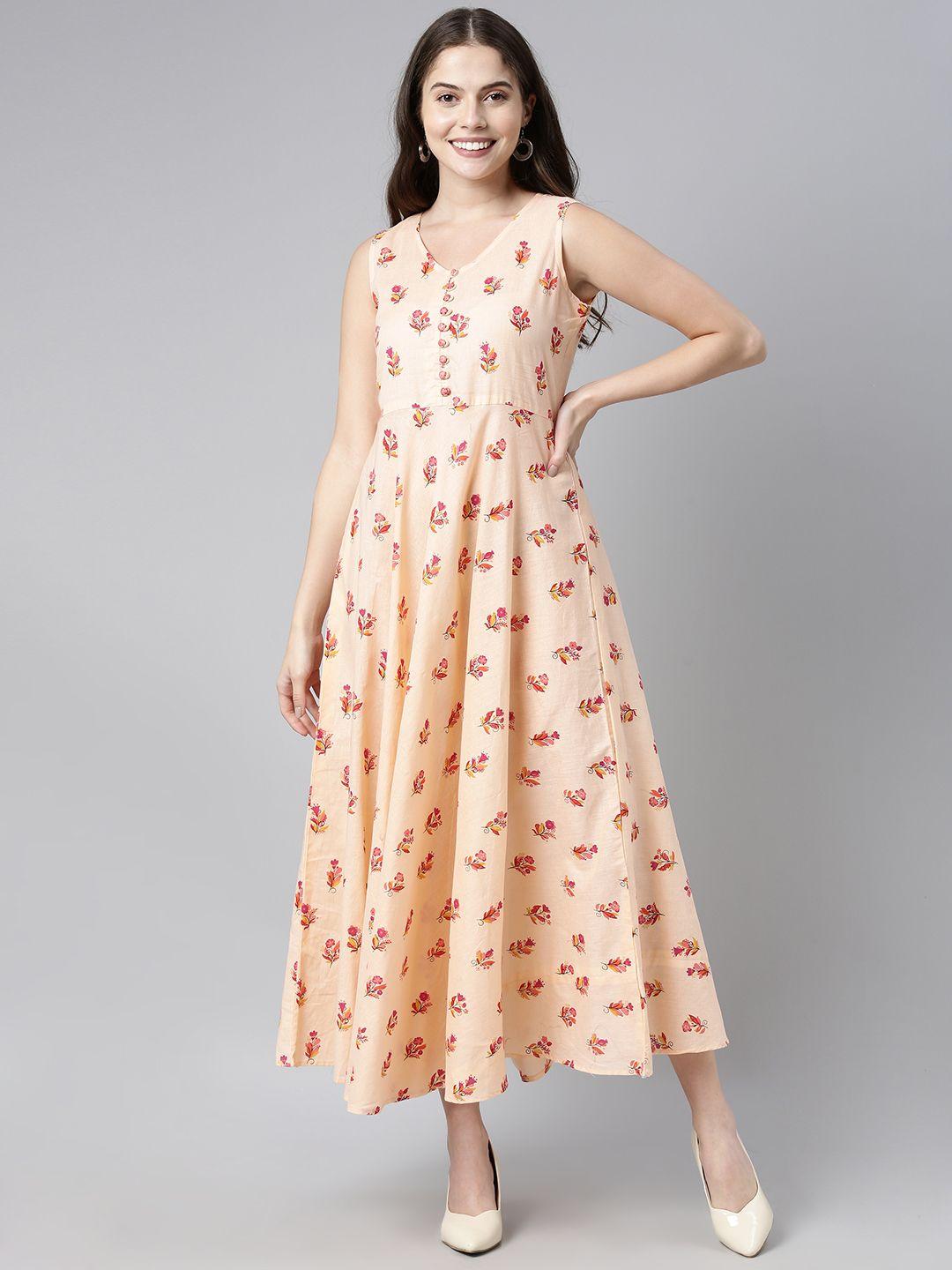 ahika peach floral printed maxi dress