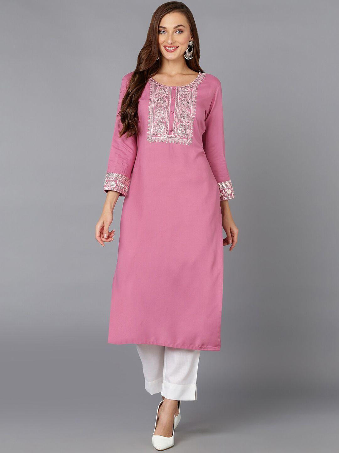 ahika pink ethnic motifs embroidered sequined kurta