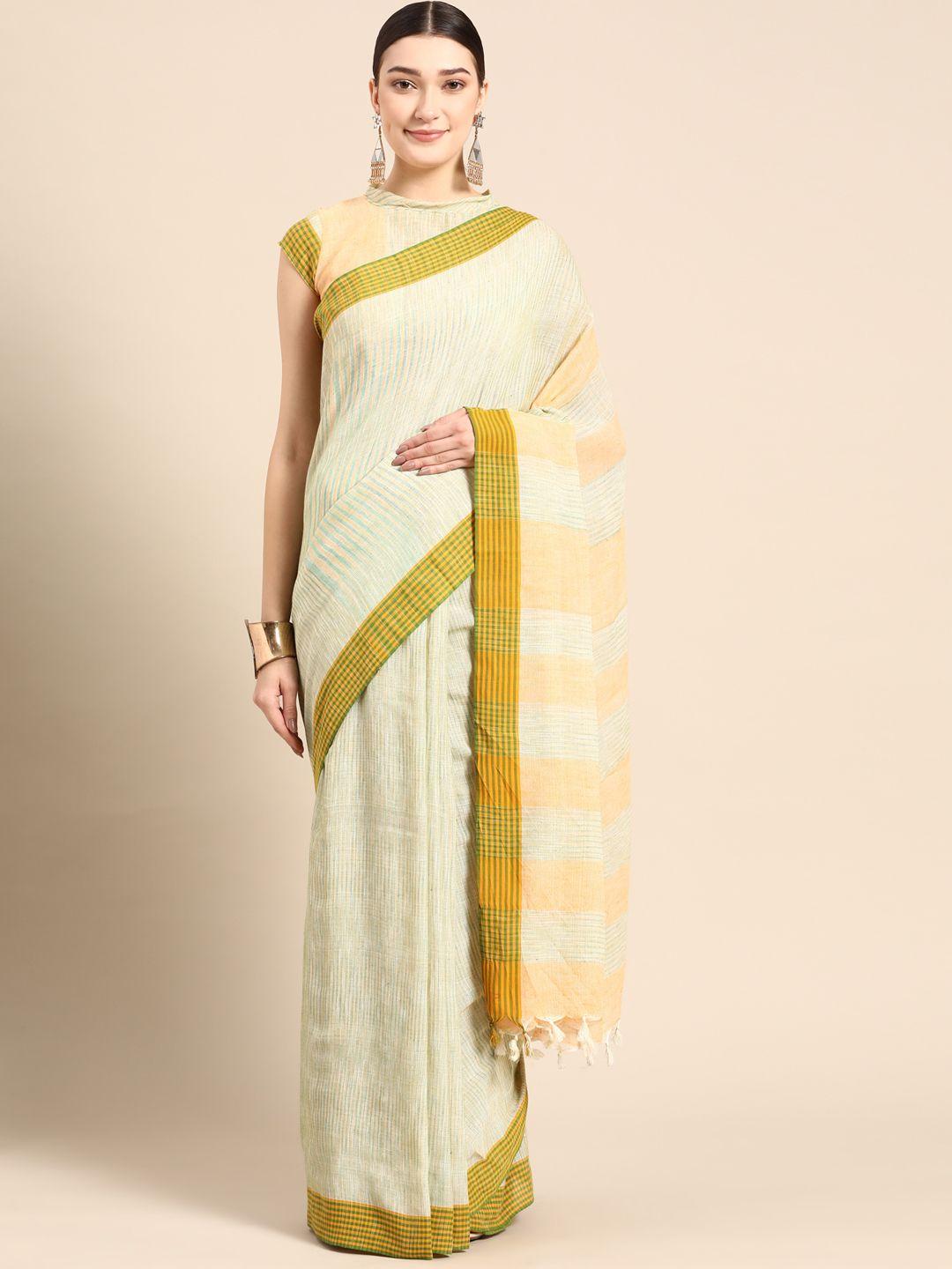 ahika sea green & yellow striped saree