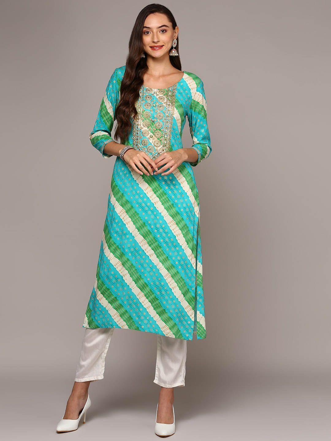 ahika striped thread work kurta