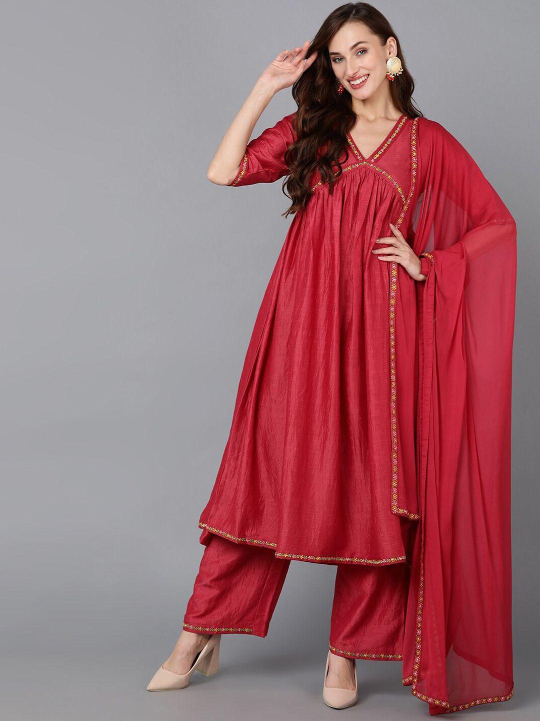 ahika thread work empire kurta with palazzos & dupatta