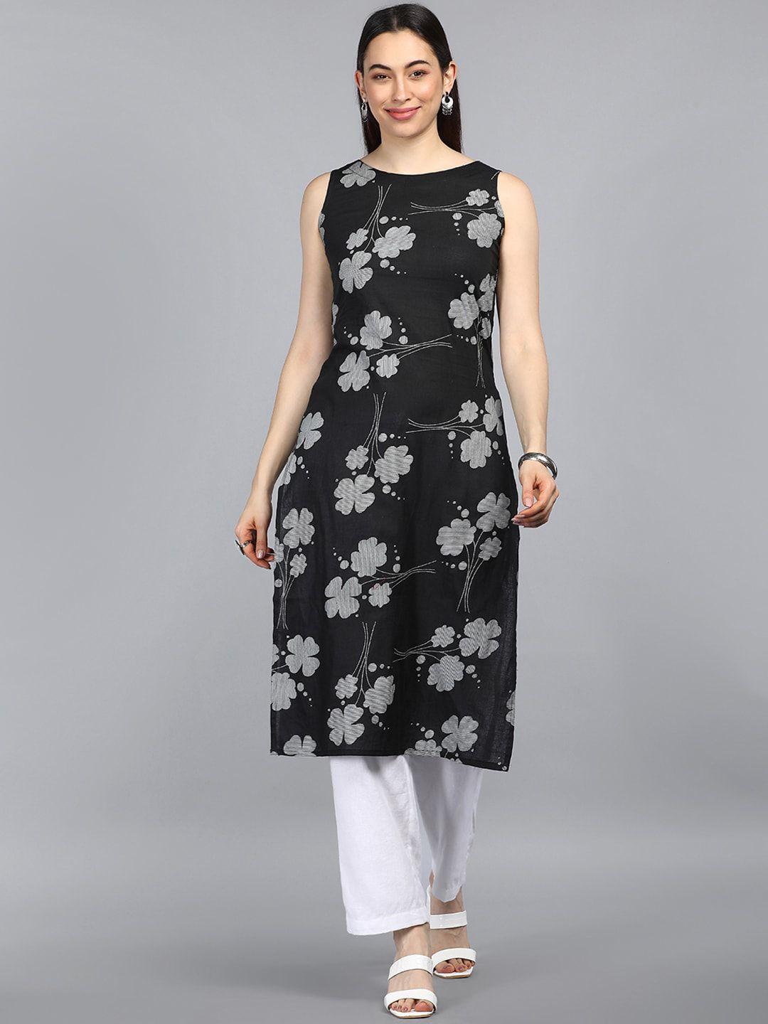 ahika women black floral printed kurta