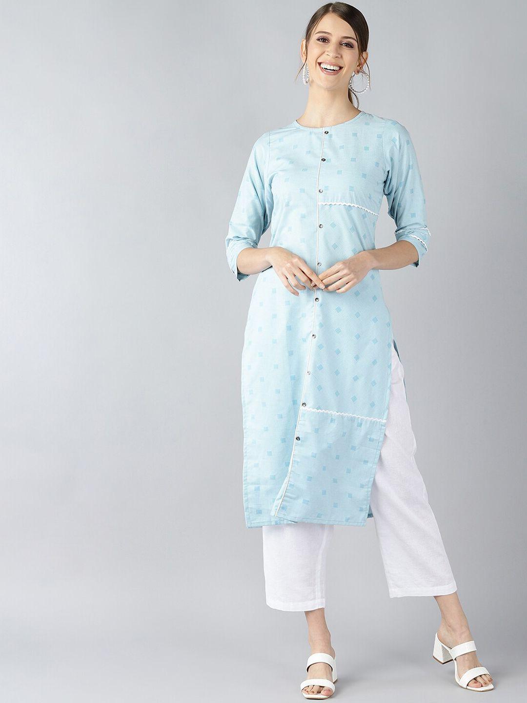 ahika women blue geometric print kurta